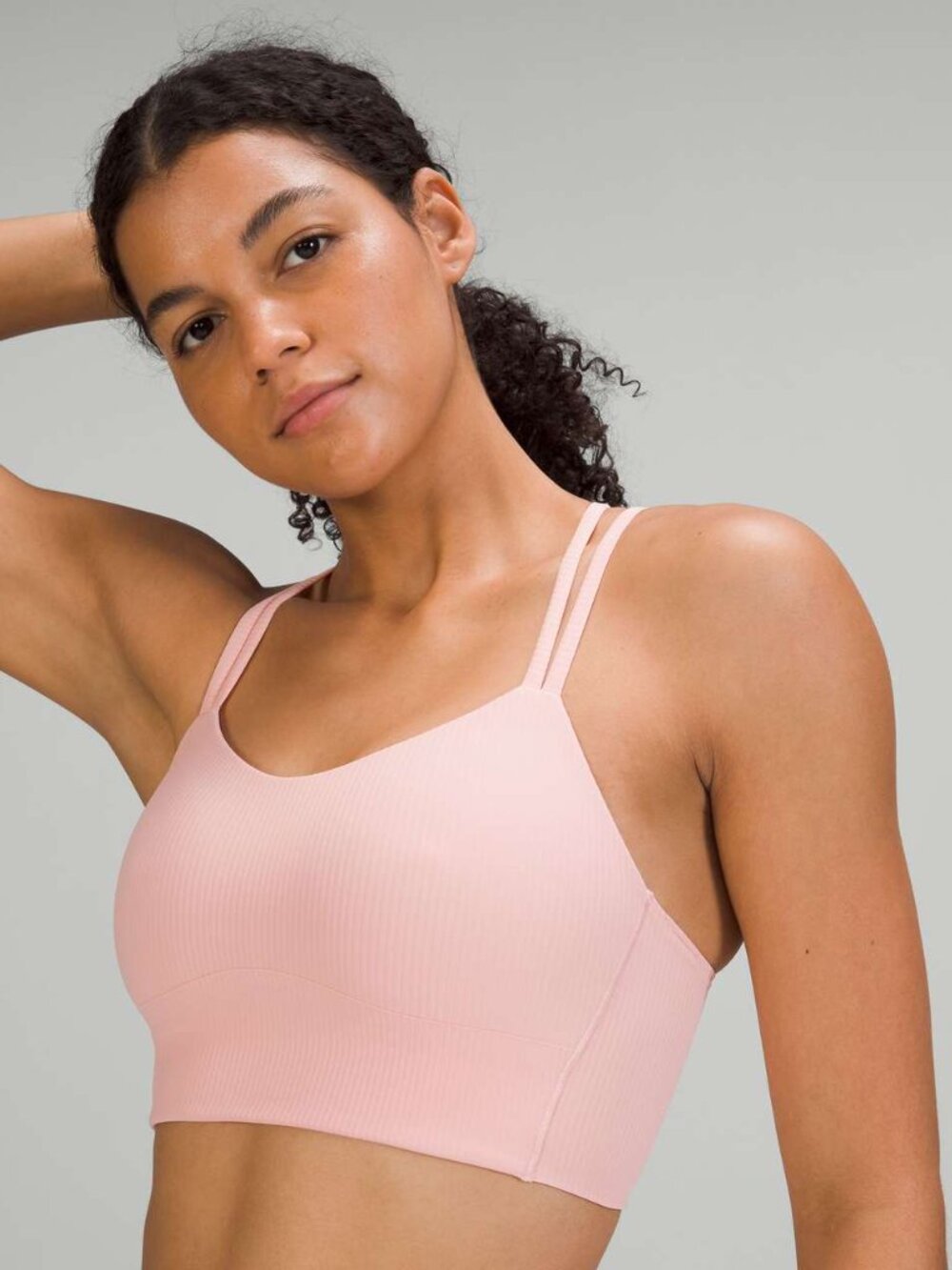 Lululemon Like a Cloud Ribbed Longline Bra Light Support B/C Cup Dew Pink Size 8